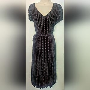 Torrid Plus Size 3 Black Purple Floral Strip Belted Challis Dress NWOT